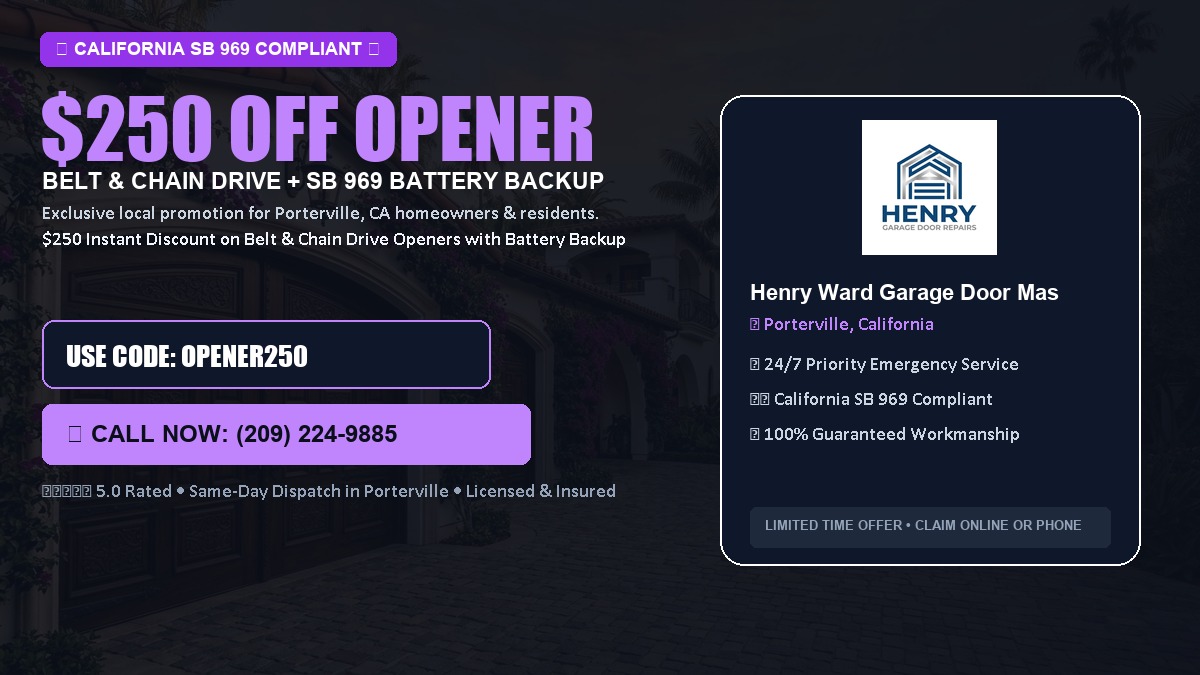 $250 OFF Smart Garage Door Opener Installation (Belt & Chain Drive with California SB 969 Battery Backup) in Porterville, CA