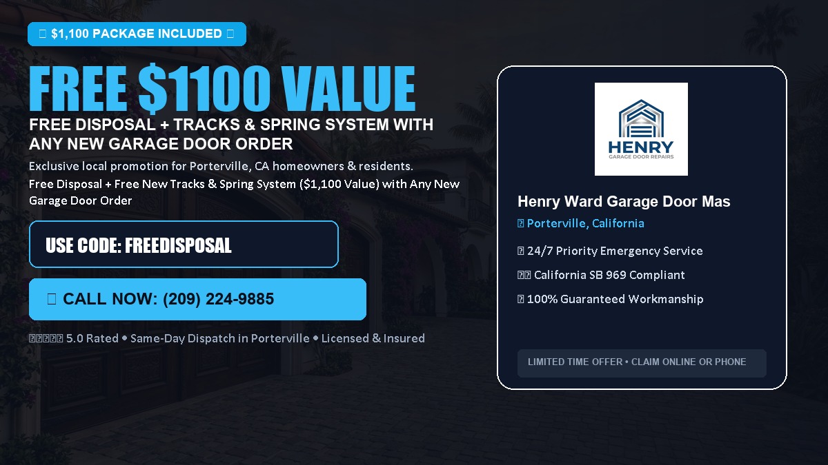 Free Disposal + Free New Tracks & Spring System with Any New Garage Door Order ($1100 Value) in Porterville, CA